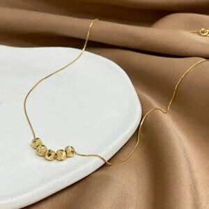 925 Sterling Silver Minimalist Gold Bead Necklace Round Ball Pendant Necklace